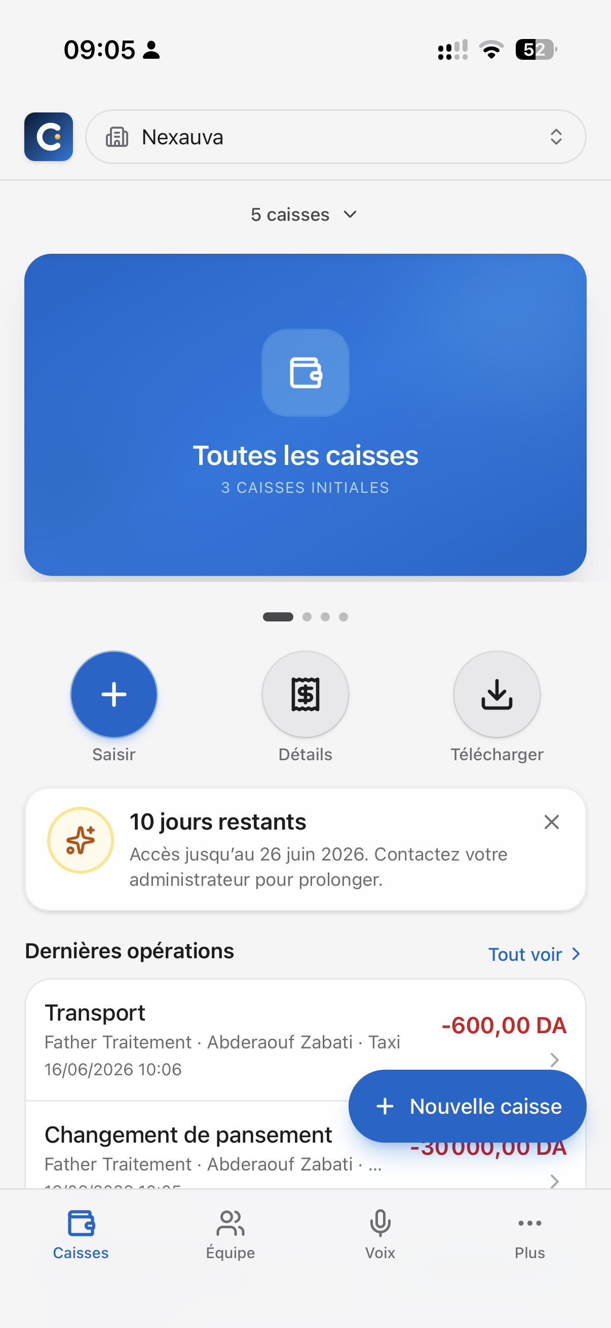 Vue entreprise MyCaisse : agrégat de toutes les caisses, dernières opérations et notifications.